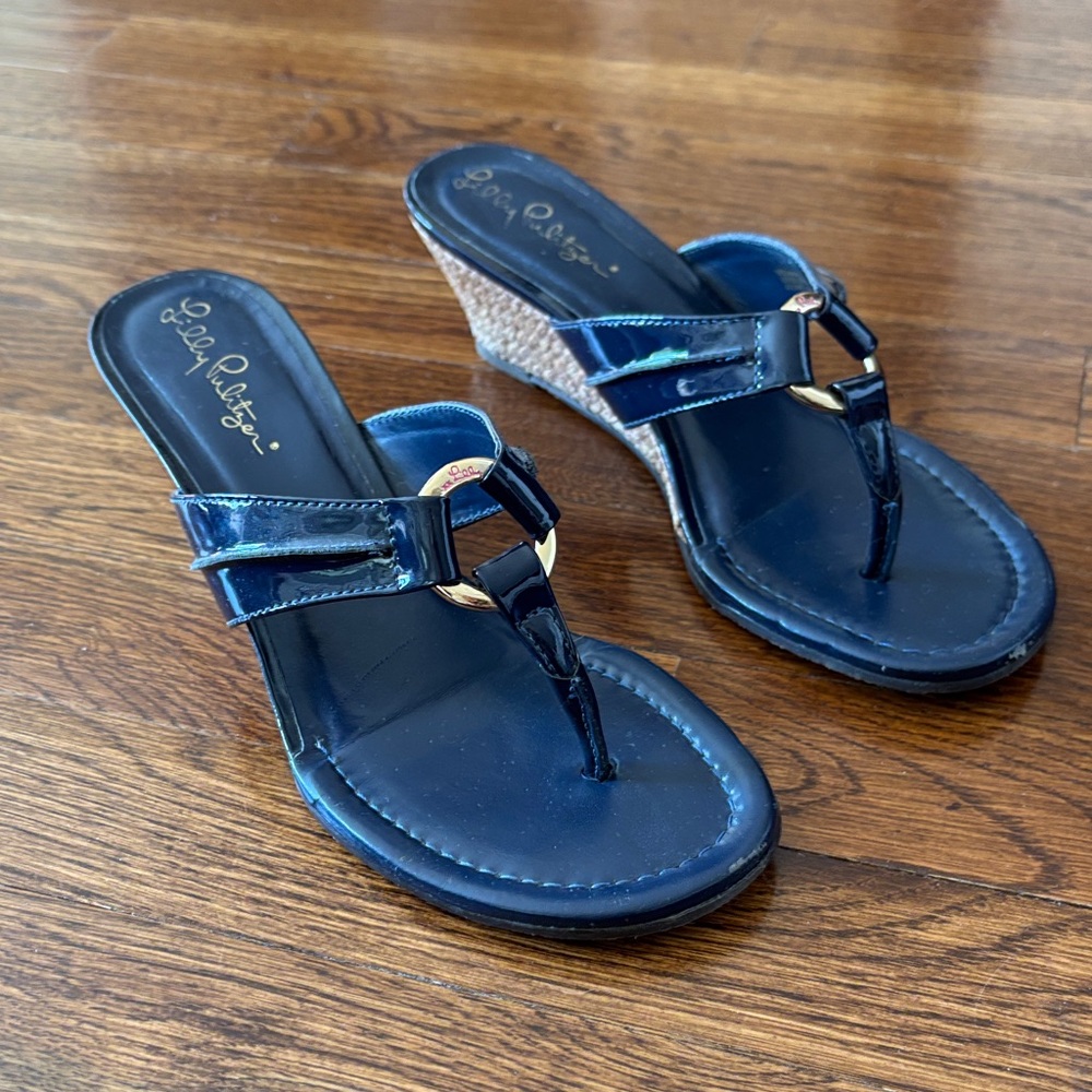 Lilly Pulitzer Navy Wedge Sandals